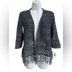 NWOT Style & Co. Blue Open Front Sweater Cardigan Fringe 3/4 Sleeve Sz S